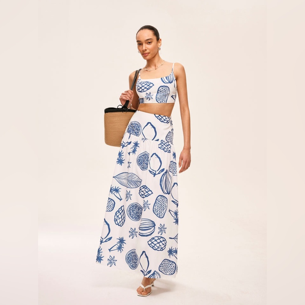 Commence Blue and White Patterned Maxi Skirt & Top
